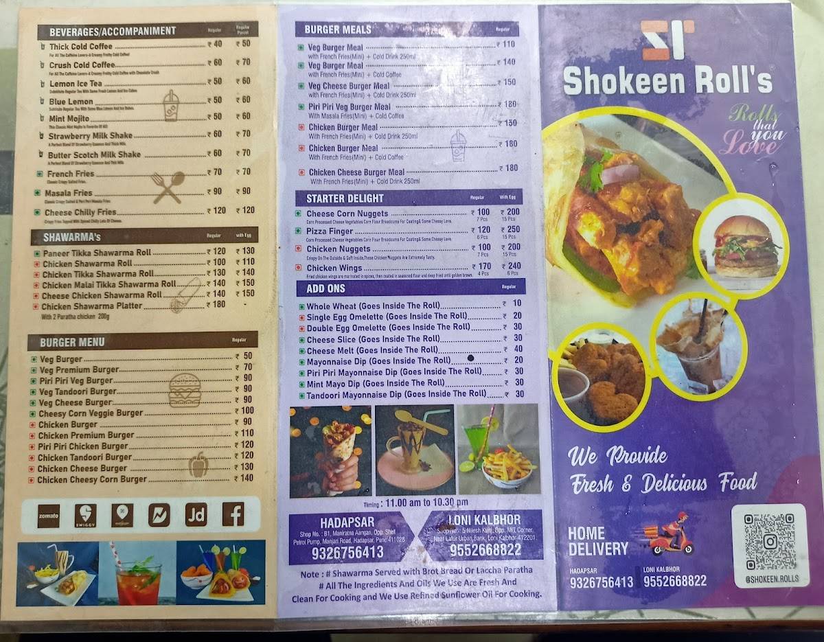 SHOKEEN ROLLS LONI KALBHOR menu