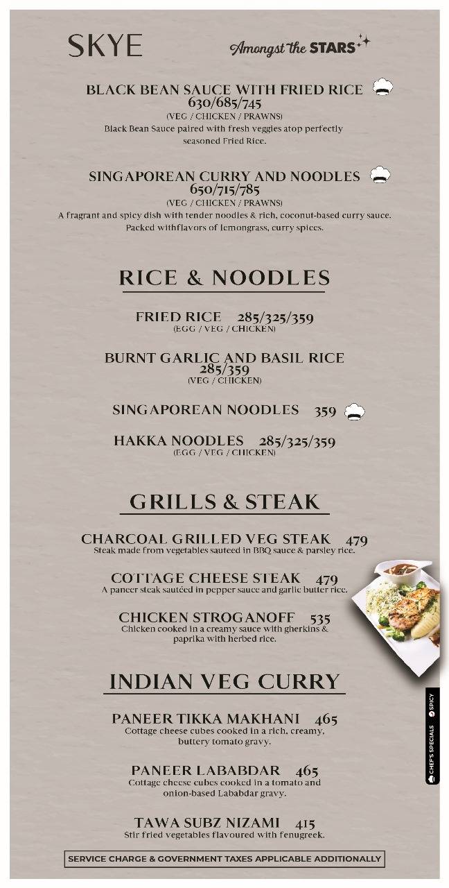 SKYE RoofTop (Magarpatta) menu