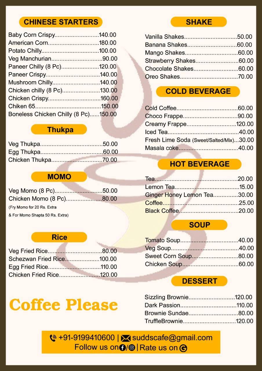 SUDDS CAFE menu