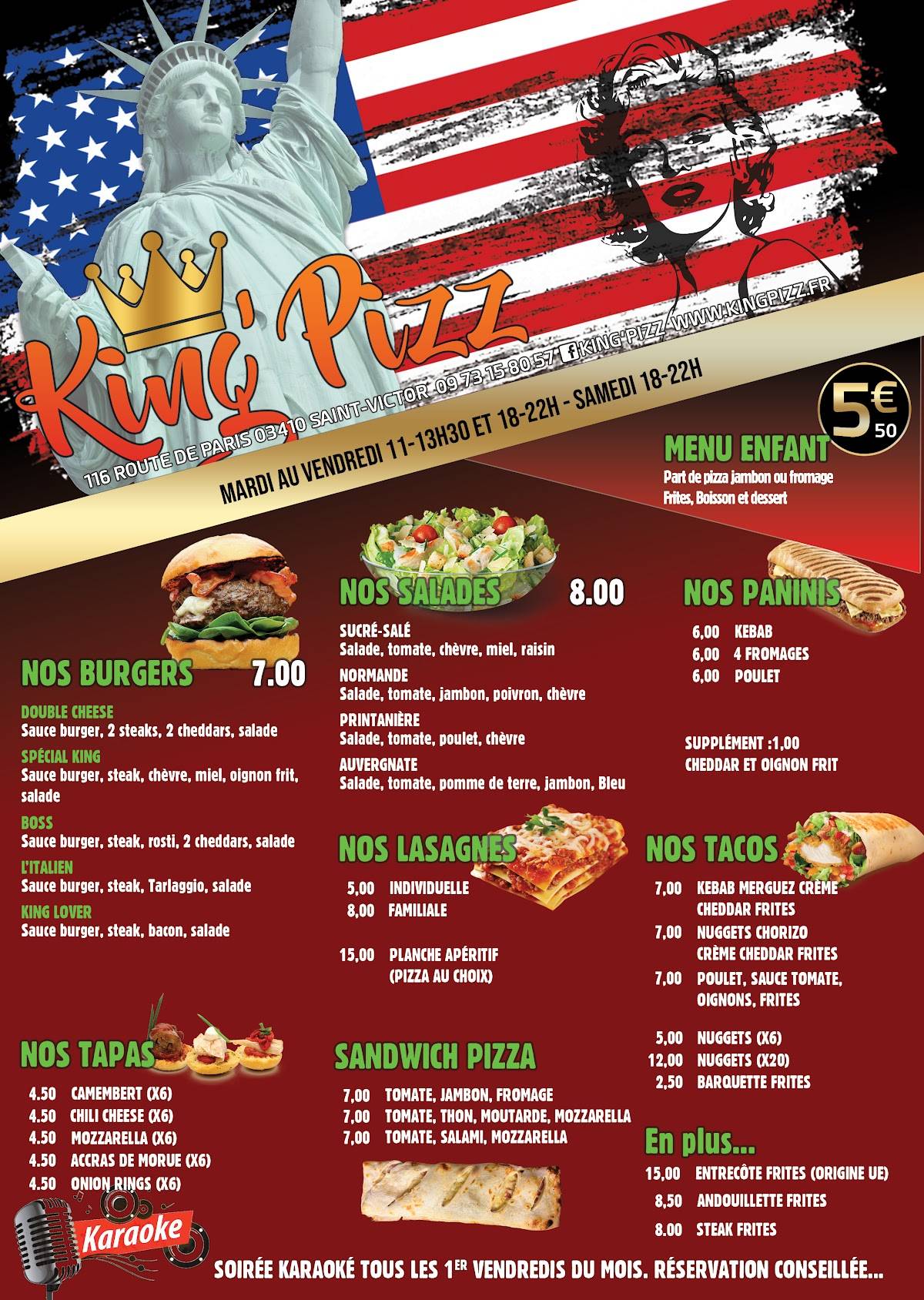 Menu de King'pizz