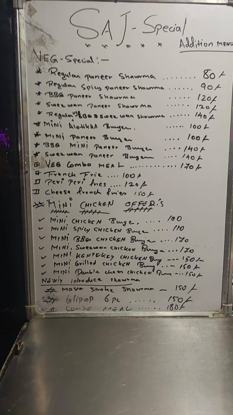 Saj Chicken Shawarma & Burger Bites Food Court menu