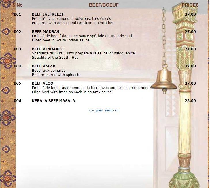 Menu di Sajna Restaurant 