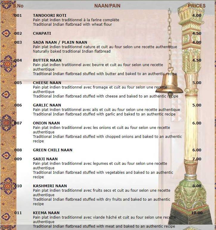 Menu di Sajna Restaurant 