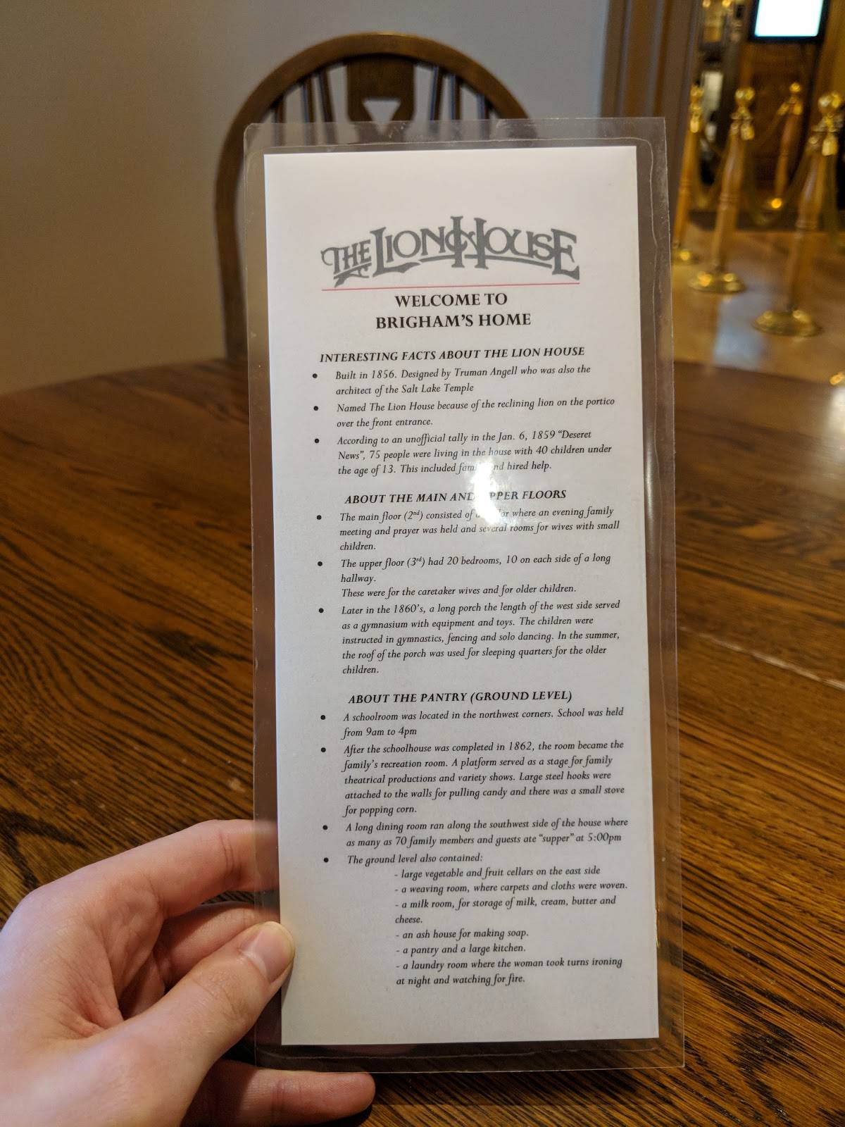 Menu at Lion House Pantry cafeteria, Salt Lake City
