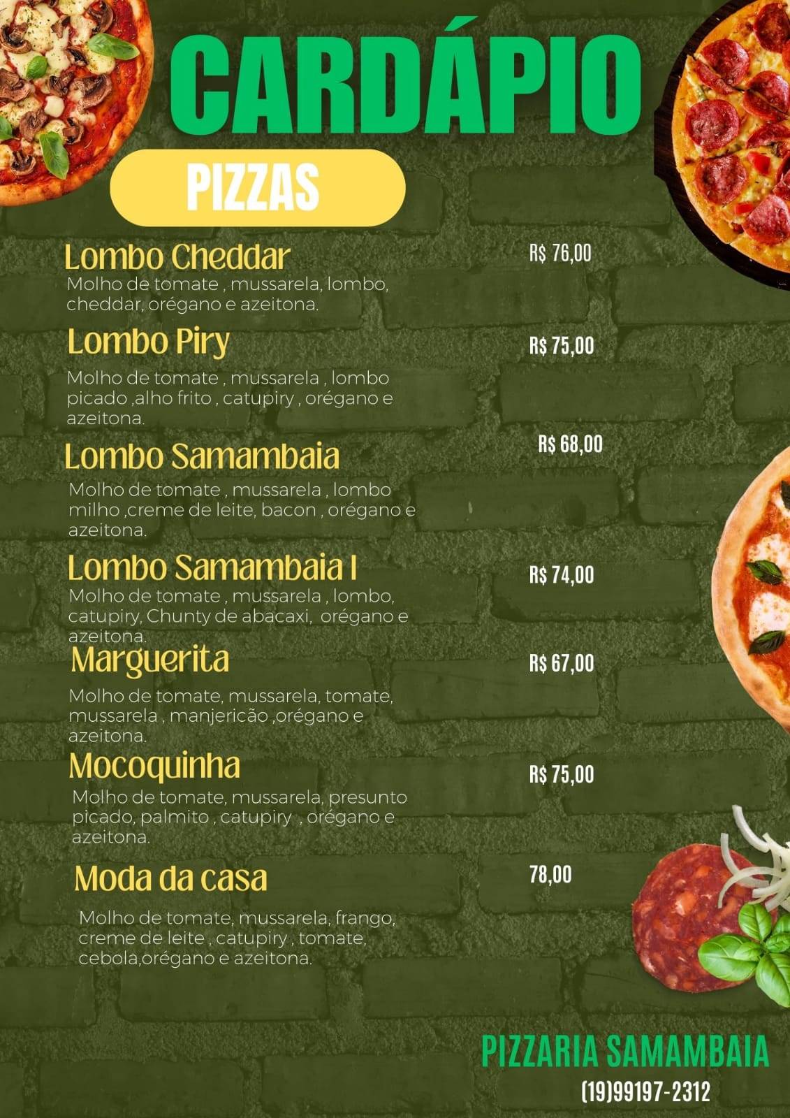 Samambaia Pizzaria e Lanches cardápio