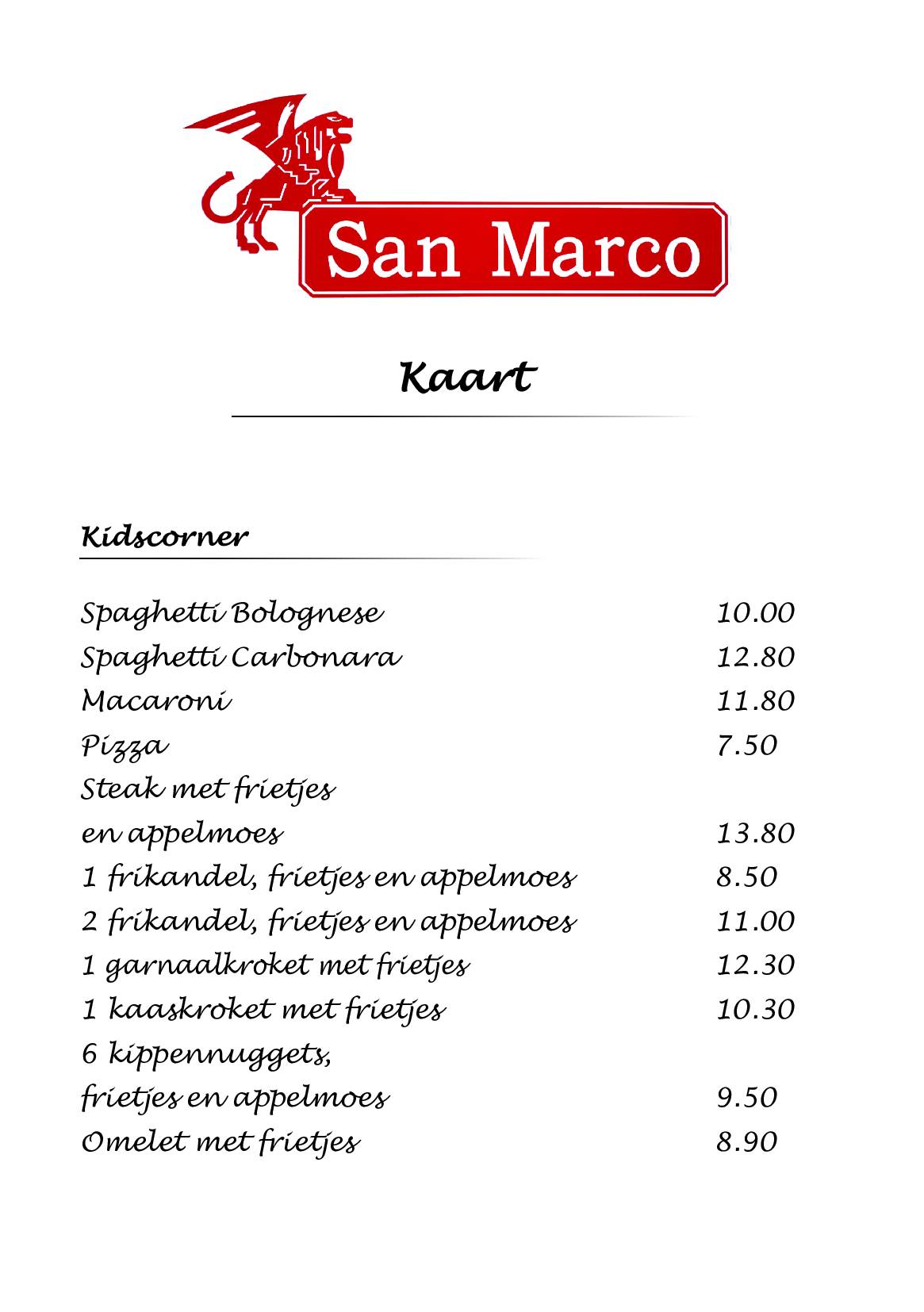 Menu de San Marco Roeselare