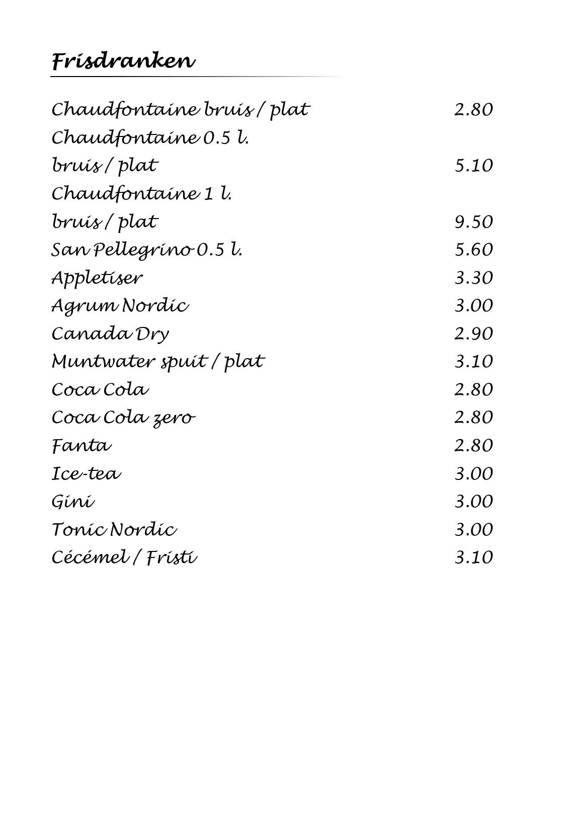 Menu de San Marco Roeselare