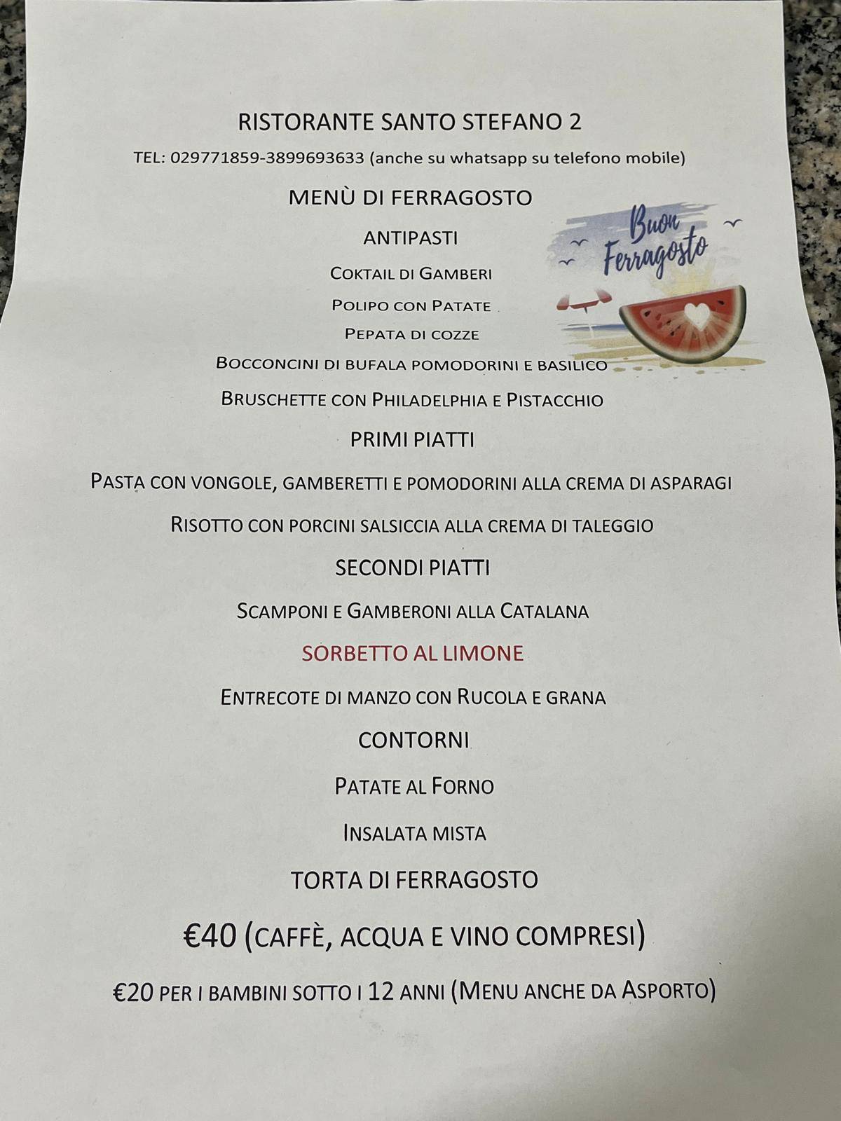 Menu di Ristorante Pizzeria Santo Stefano 2 