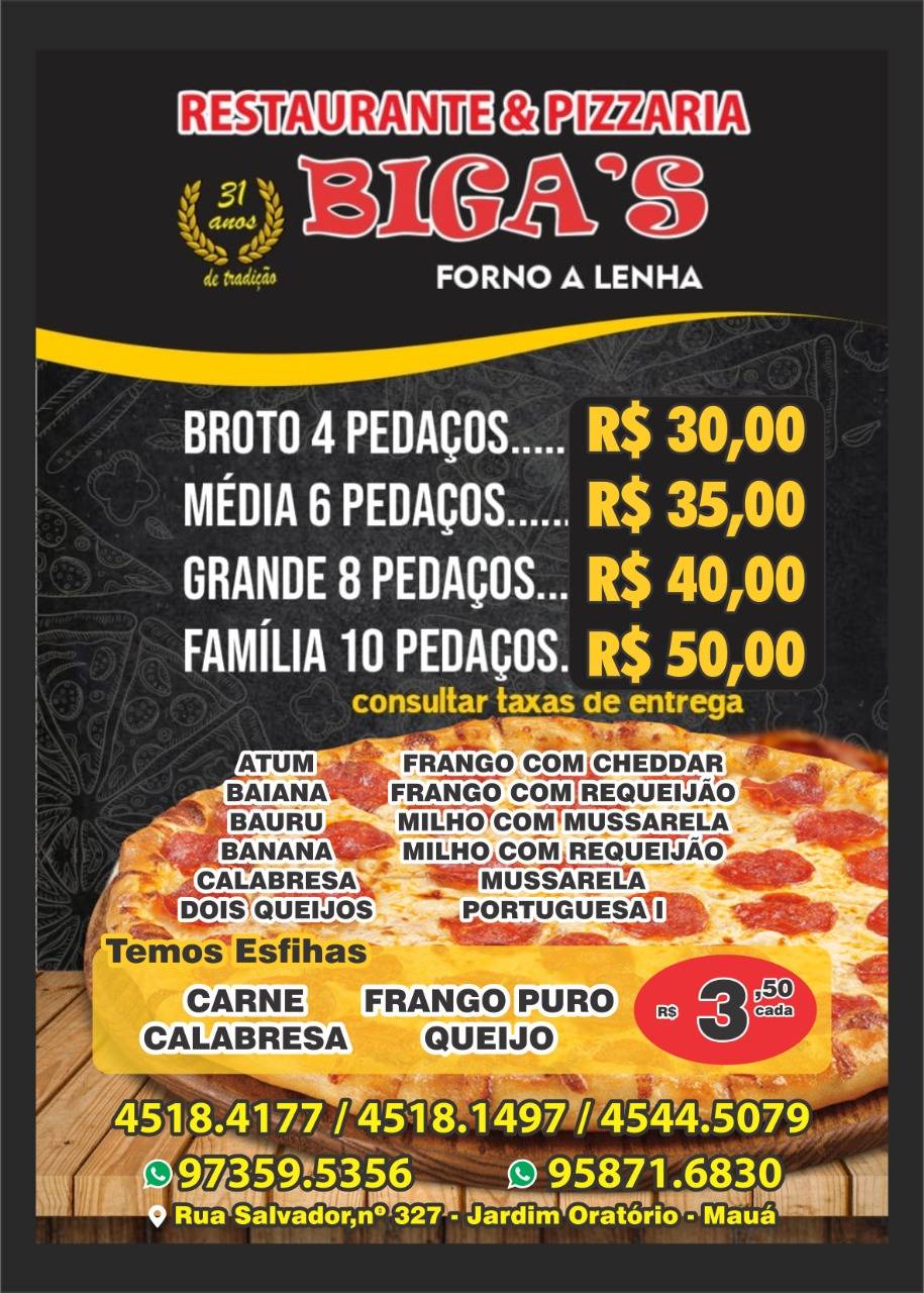Pizzaria Biga's cardápio