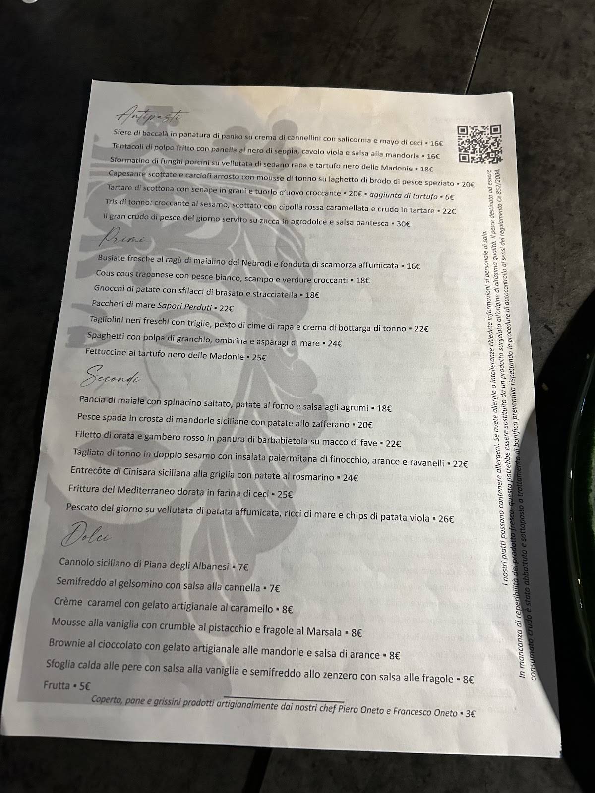 Menu di Sapori Perduti 