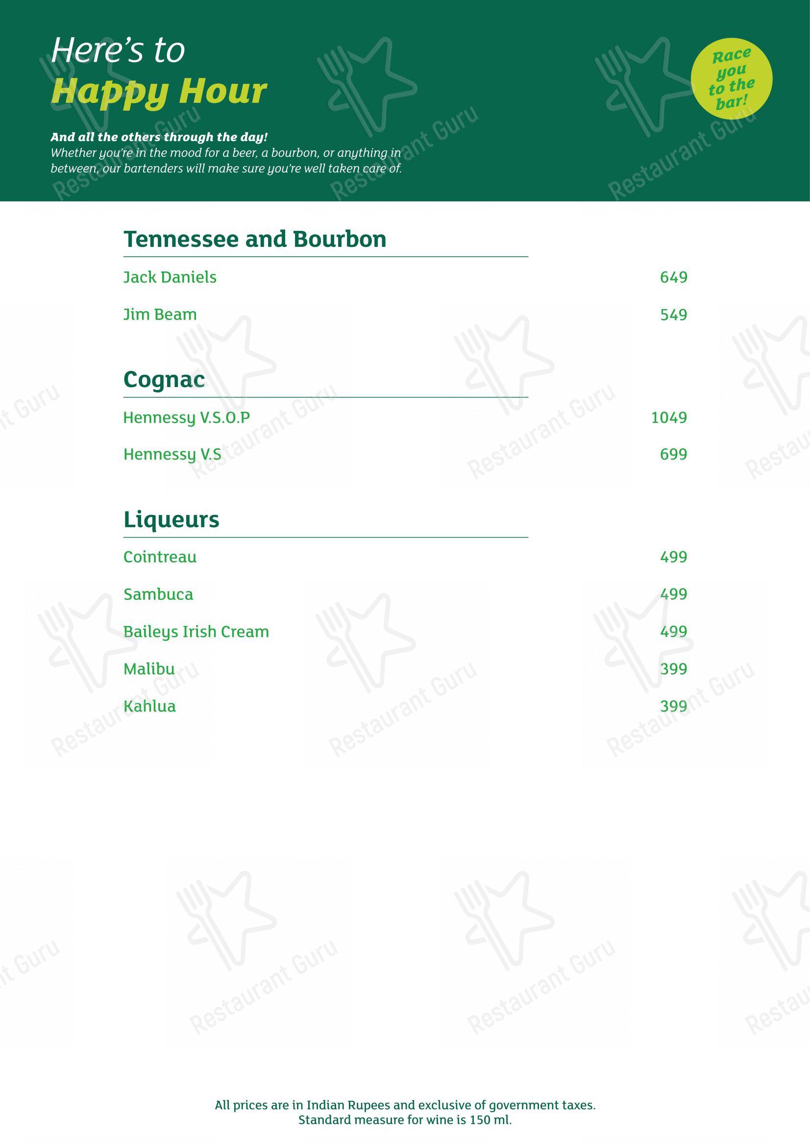 Menu for the Saptami restaurant
