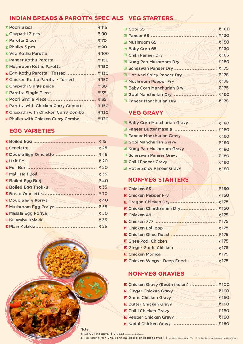 Saptingala menu