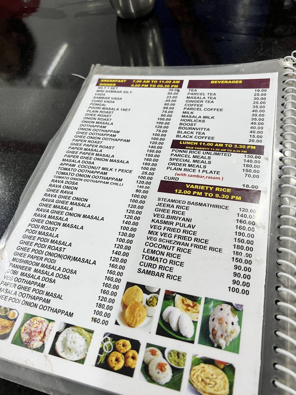 Saravana Bhavan menu