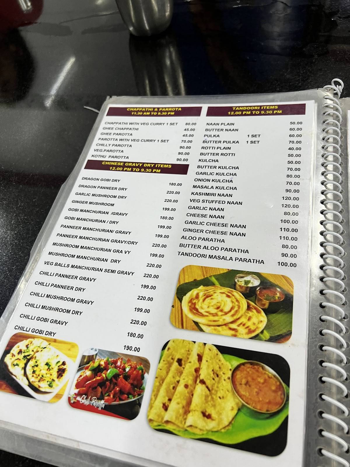 Saravana Bhavan menu
