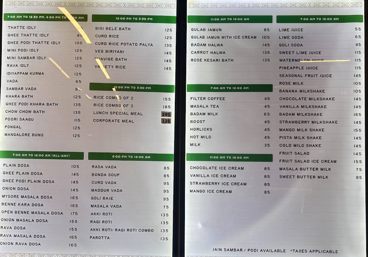Sashwatha Cafe menu