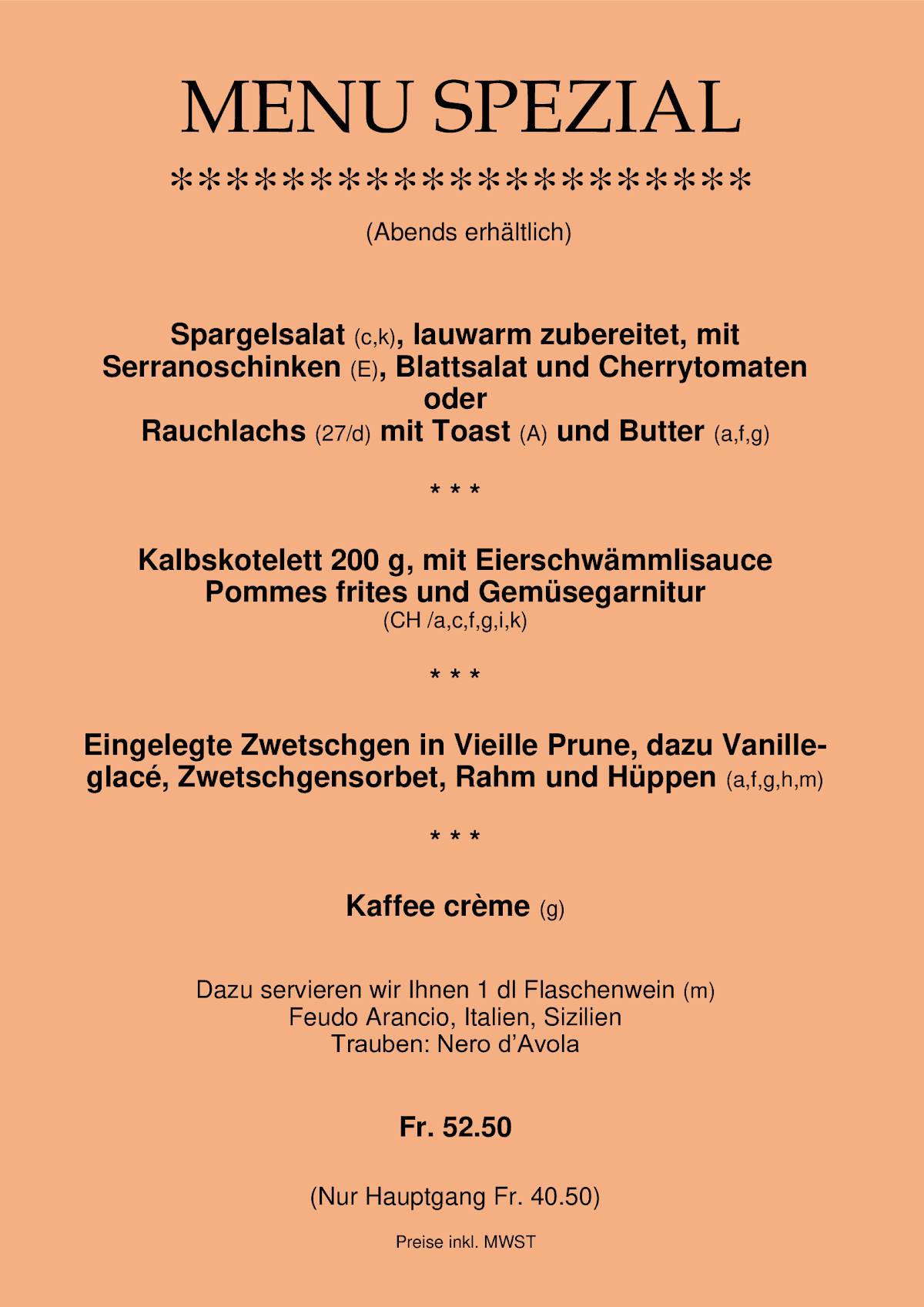 Menu di Restaurant Schützenruh 