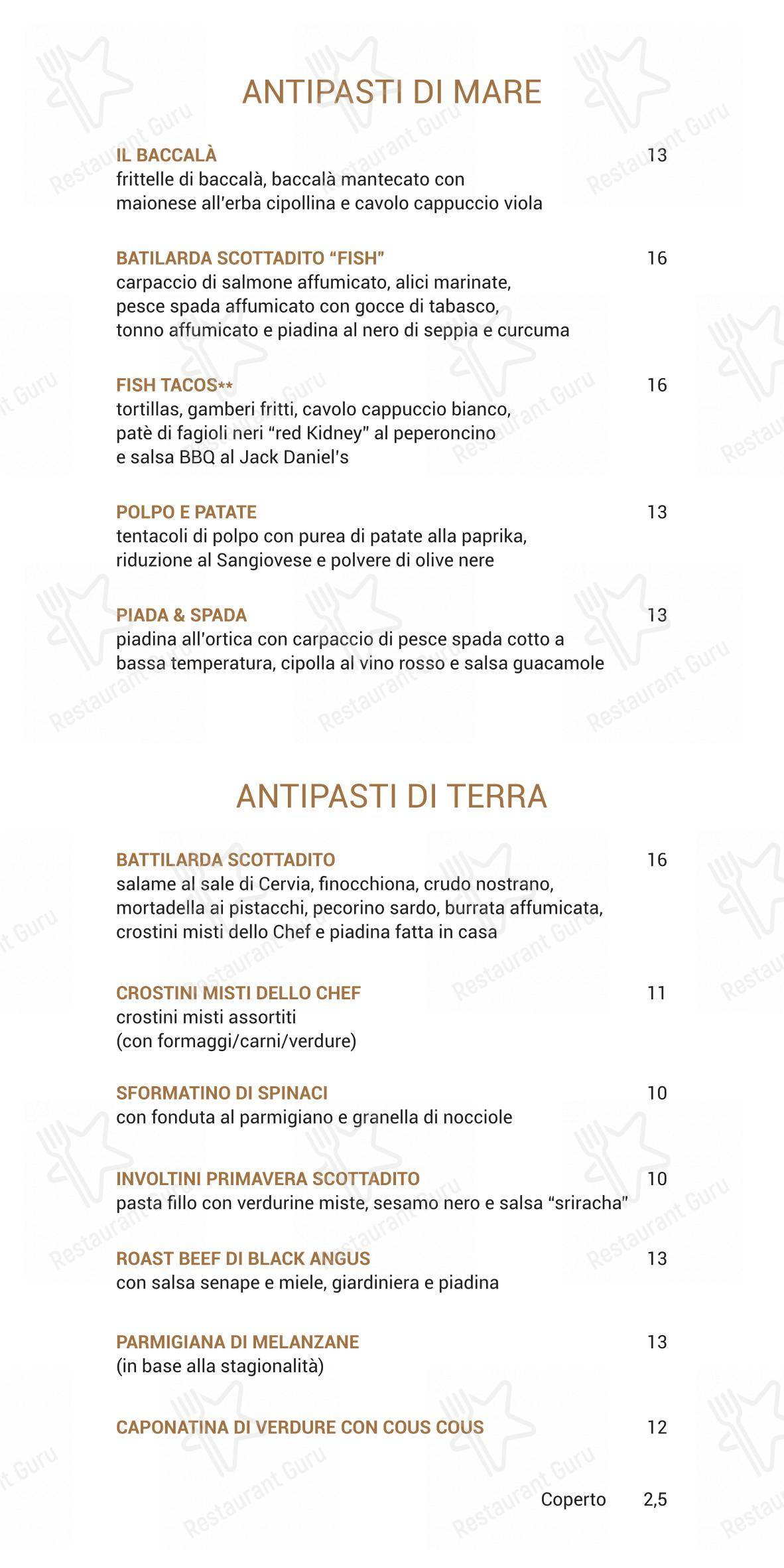 Menu di Scottadito - Menu bar