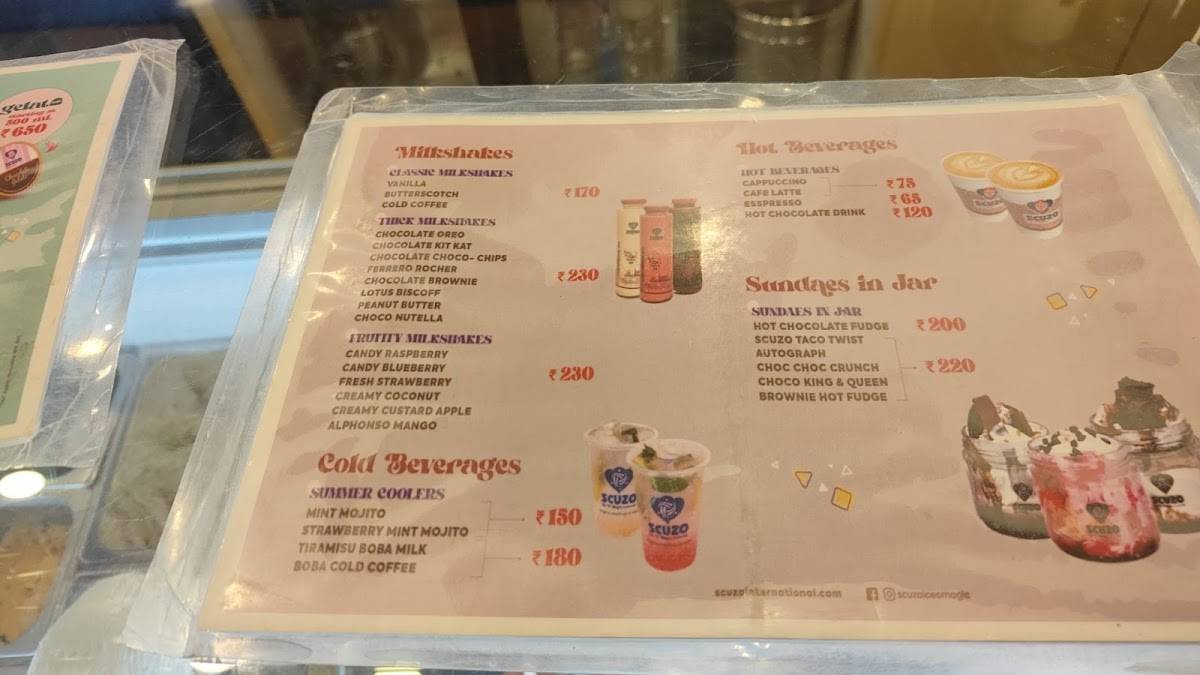 Scuzo Ice 'O' Magic menu