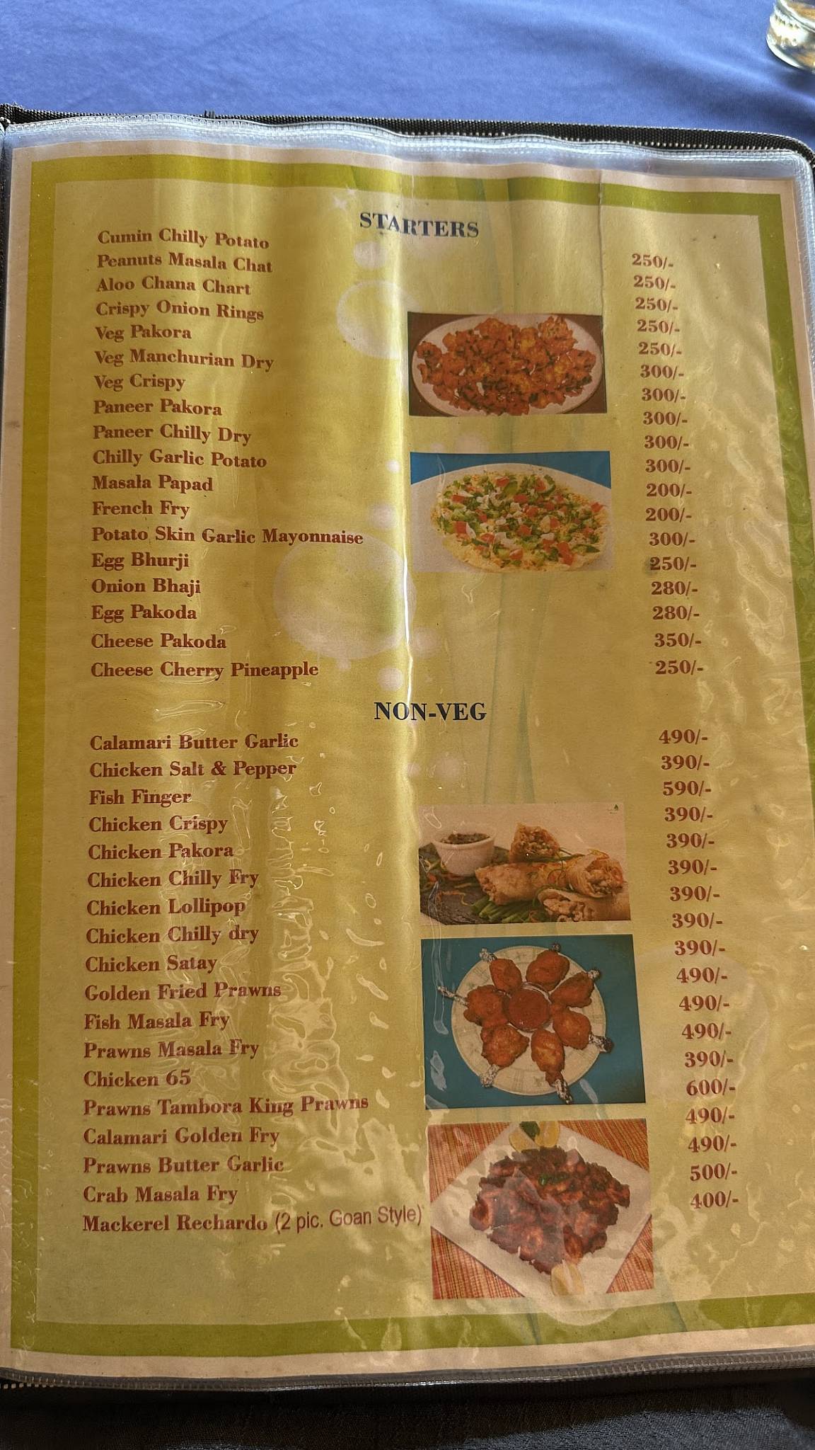 Sea Front Beach Huts Patnem menu
