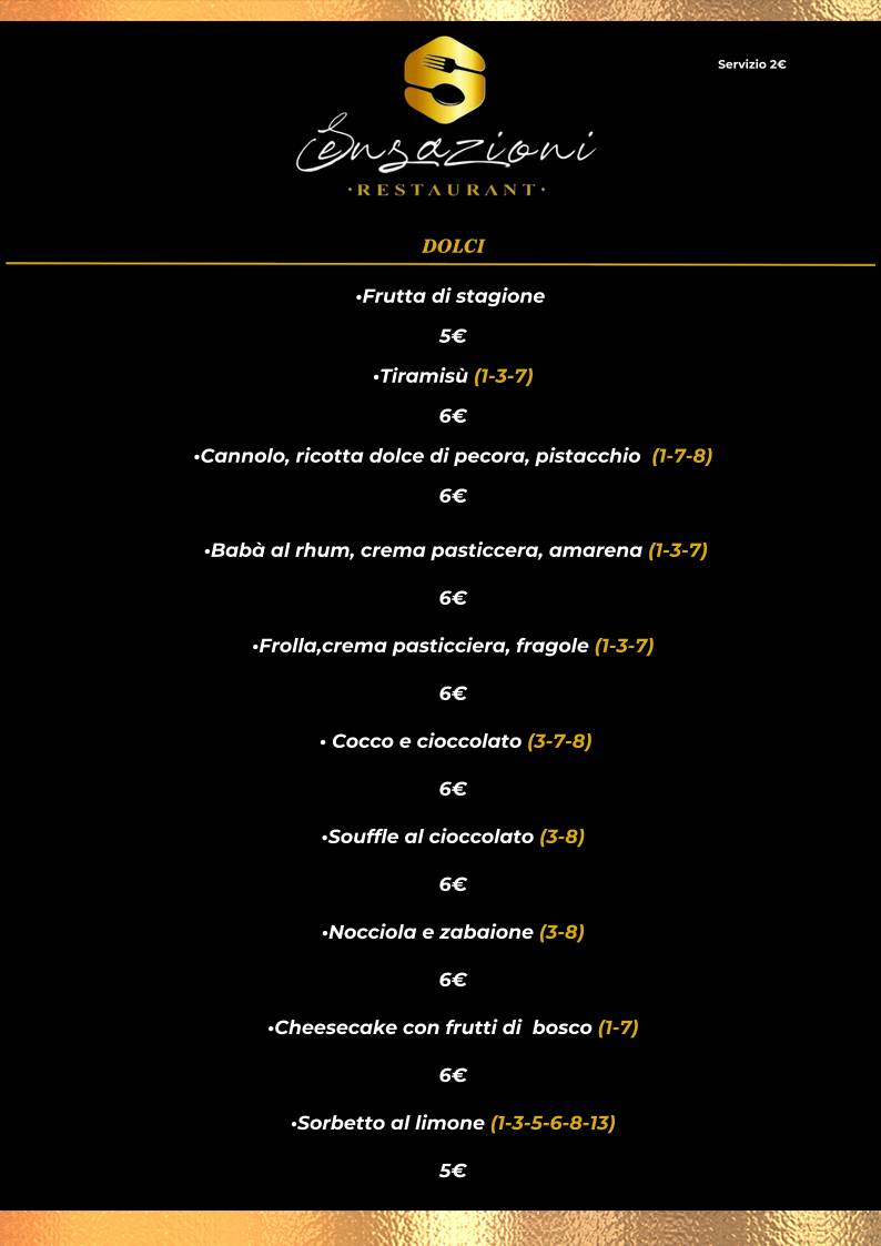 Menu di Sensazioni Restaurant
