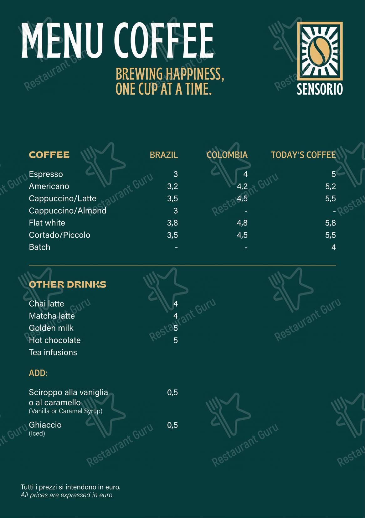 Sensorio Coffee Lab in Roma - Menu