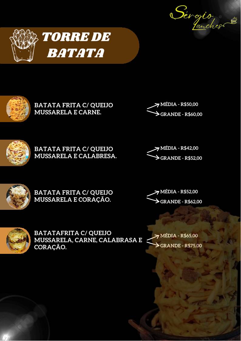 Sérgio Lanches cardápio