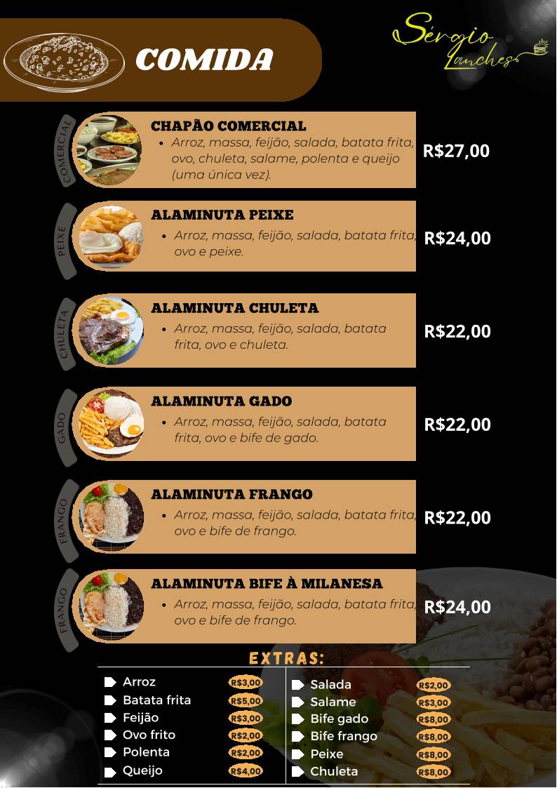 Sérgio Lanches cardápio