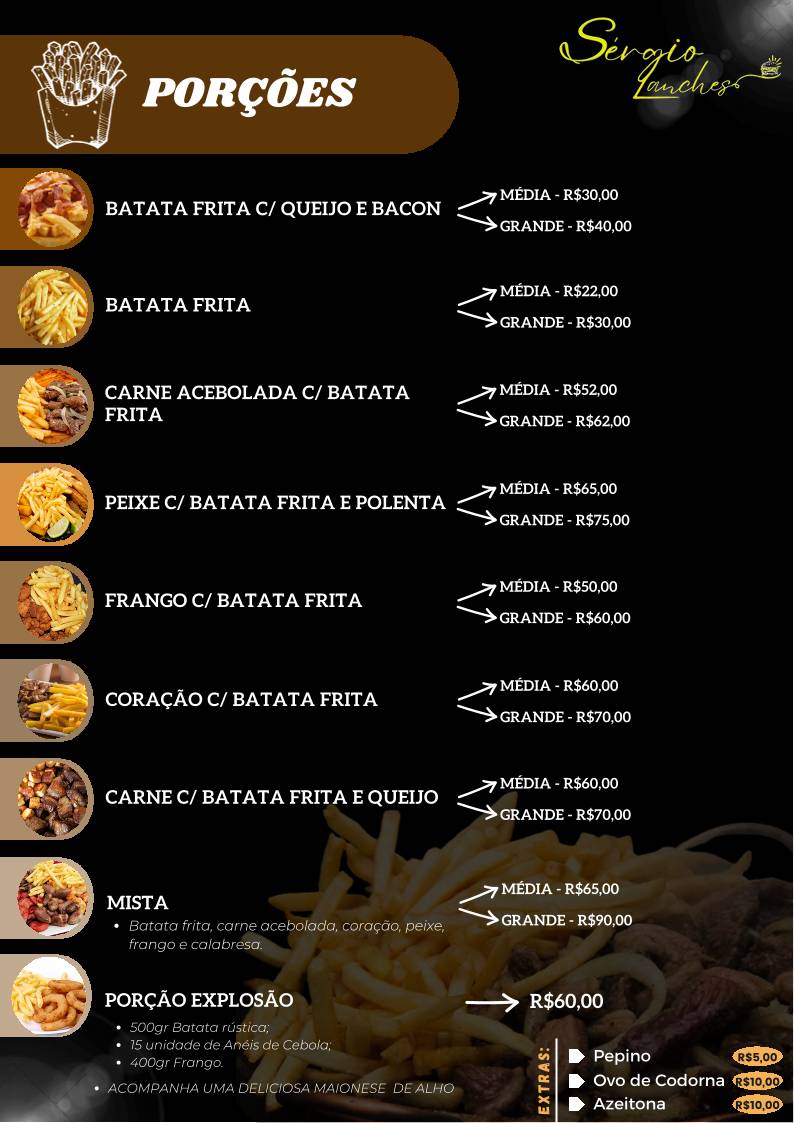 Sérgio Lanches cardápio