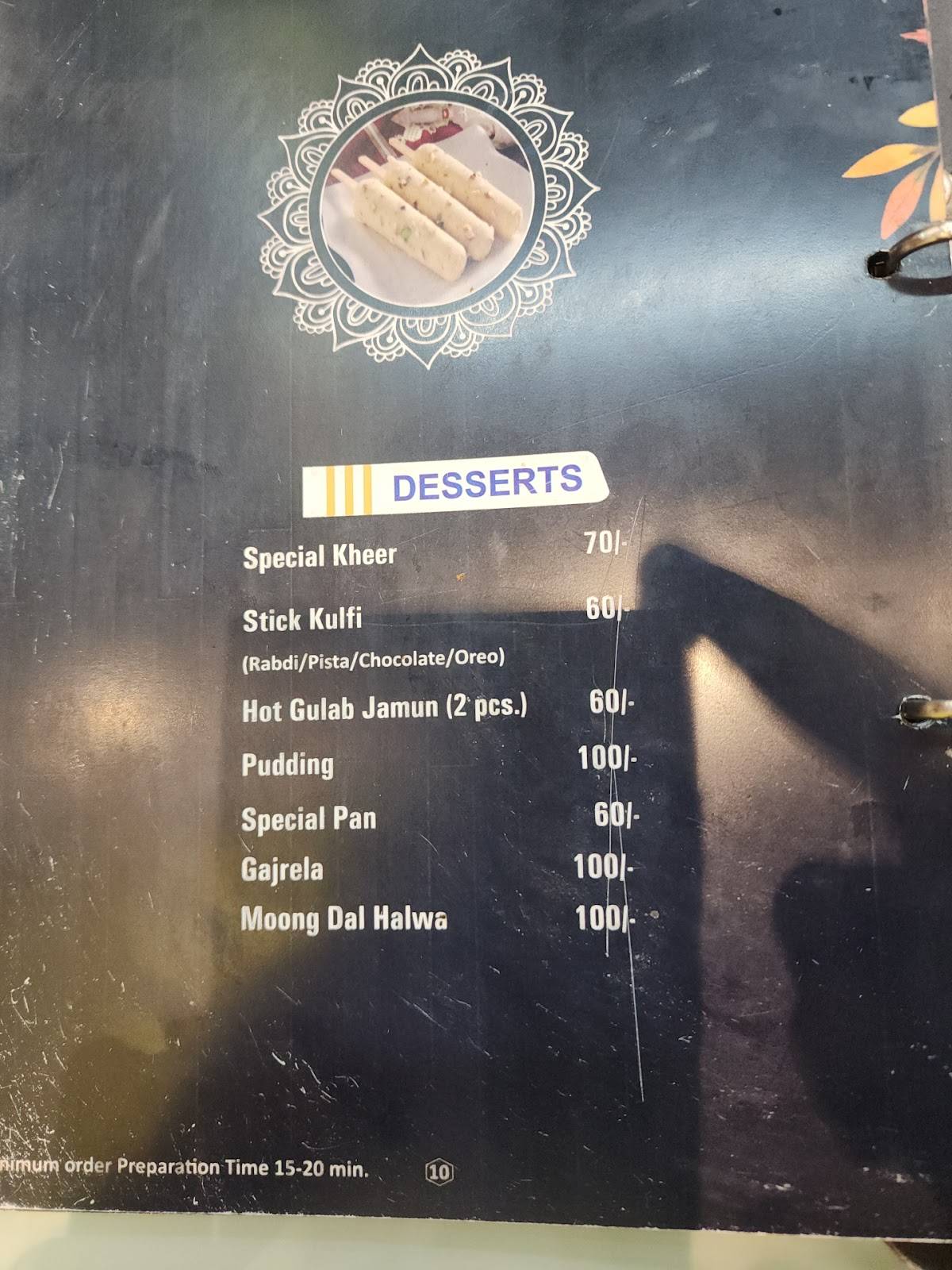Sethi Dhaba menu