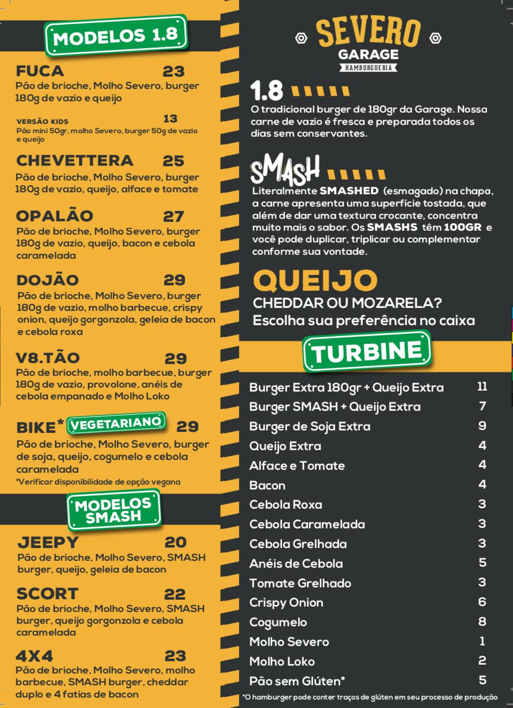Severo Garage Lajeado cardápio