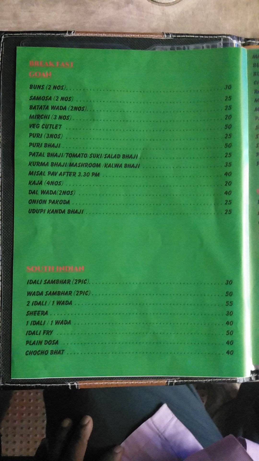 Shambhavi Restaurant menu