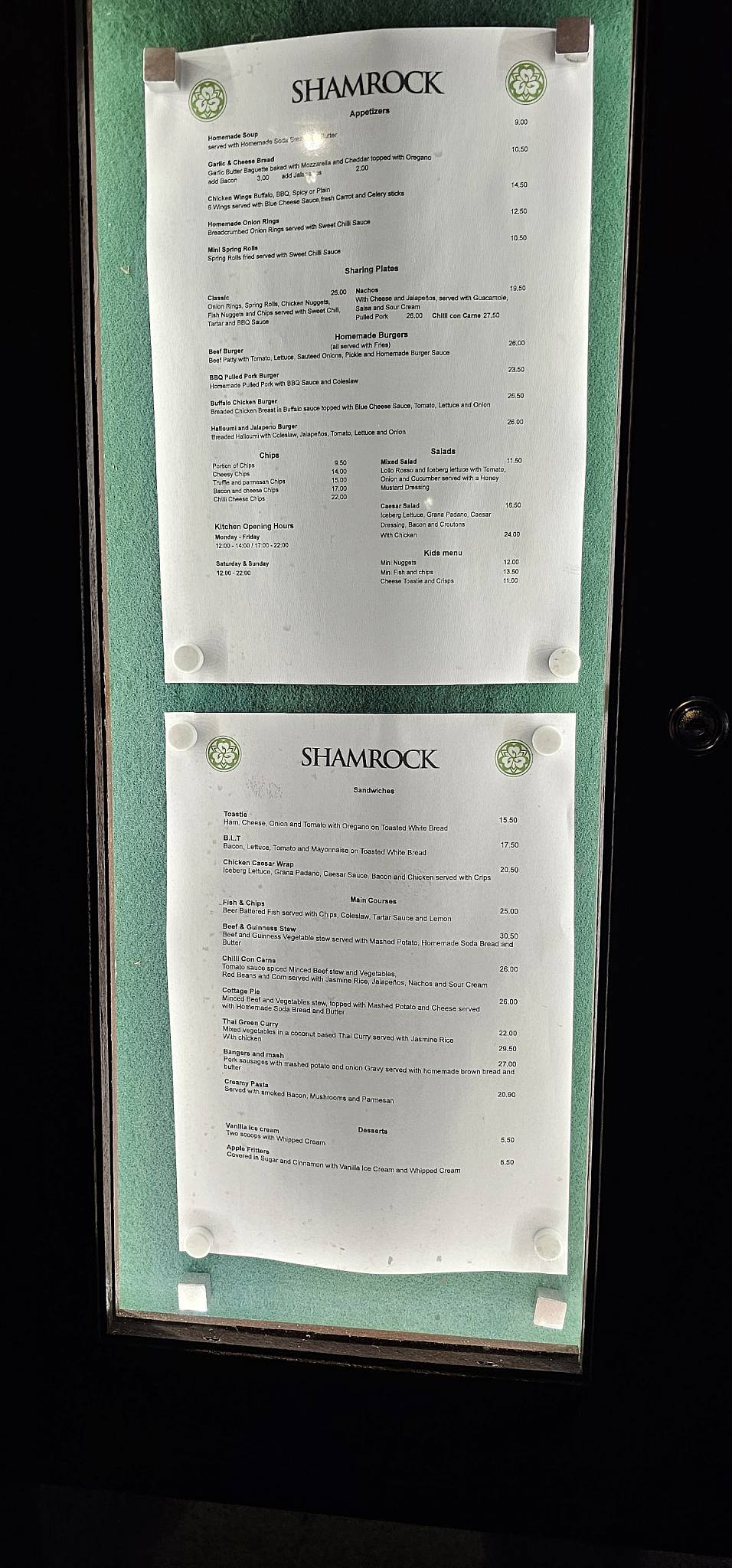 Menu di Shamrock Irish Pub 