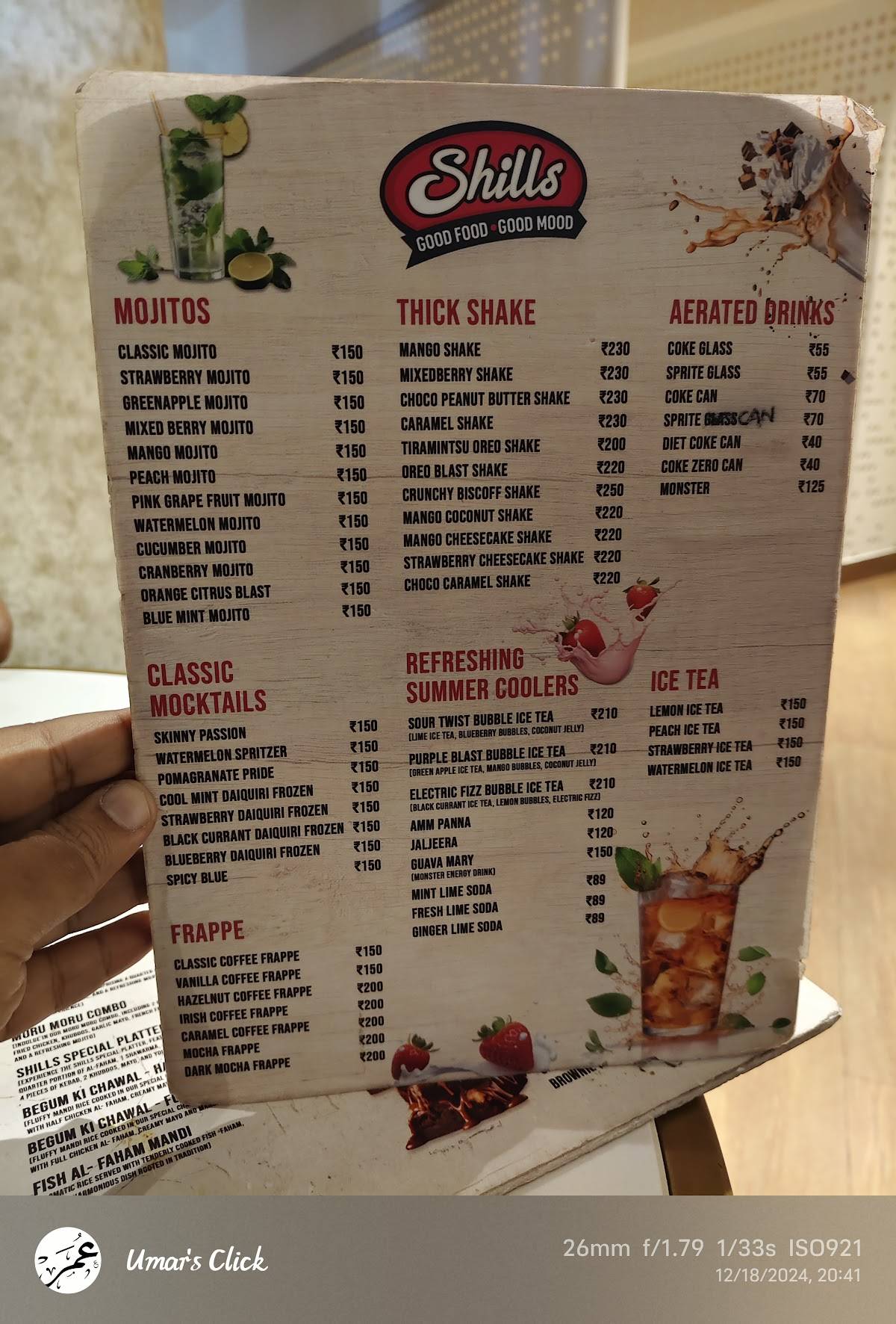 Shills Restaurant menu