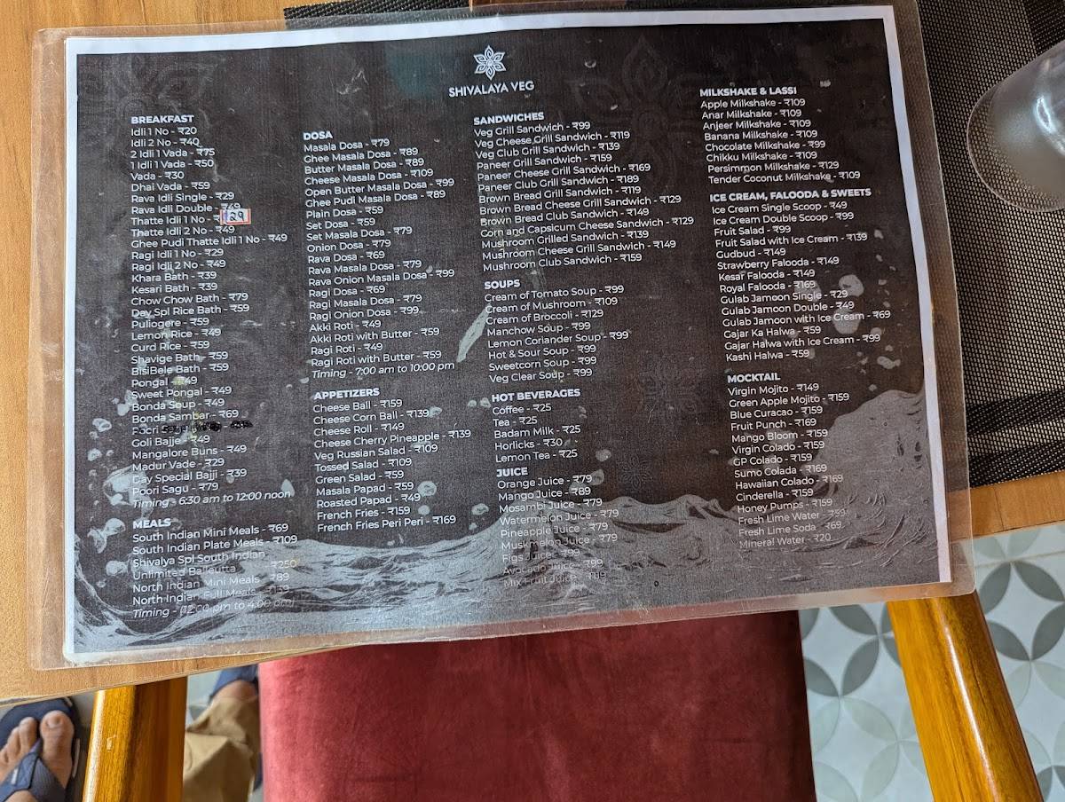 Shivalaya Veg menu