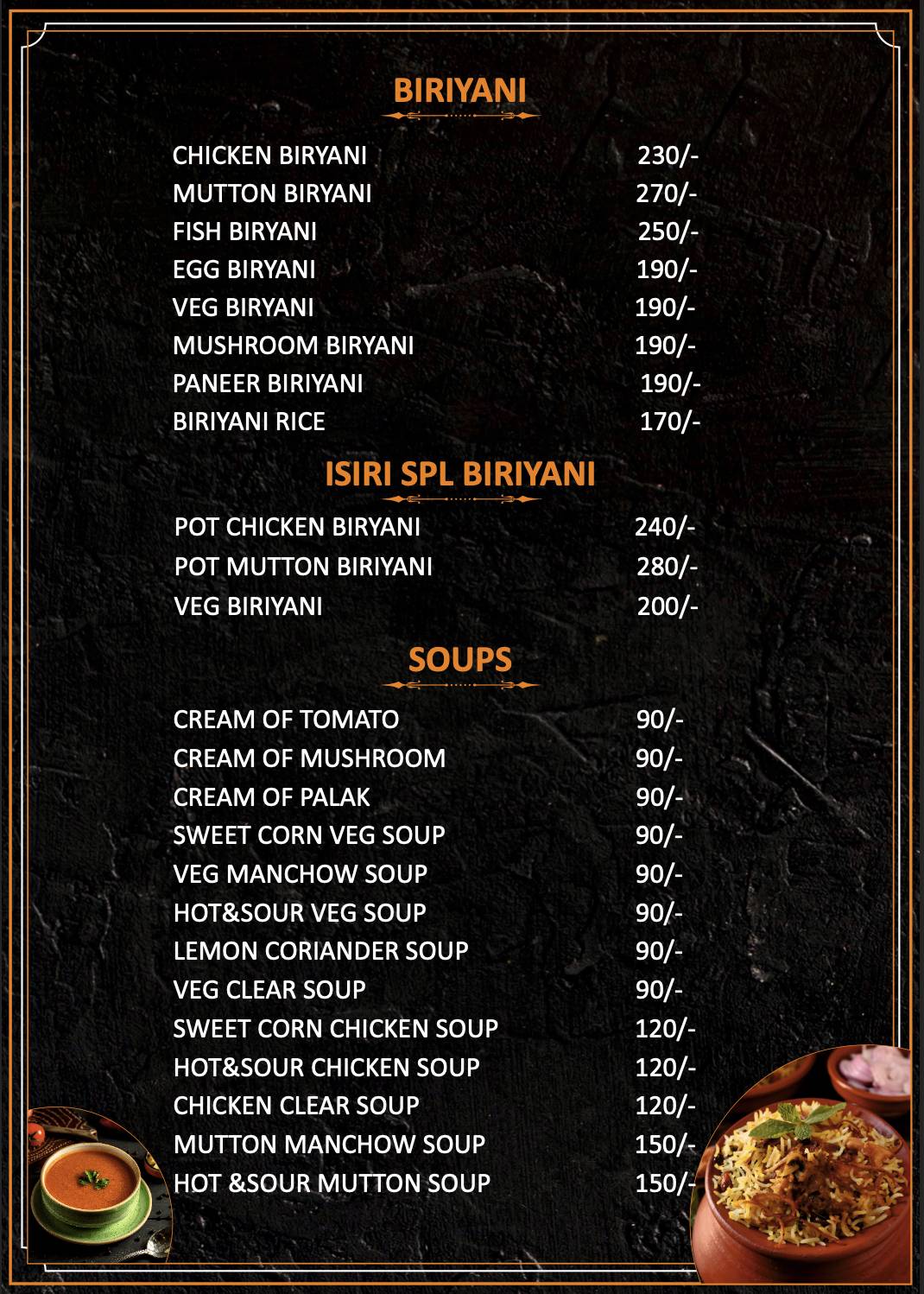 ISIRI Multi Cuisine Restaurant menu