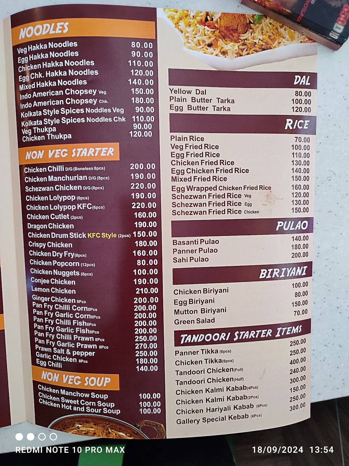 The Gallery Cafe menu