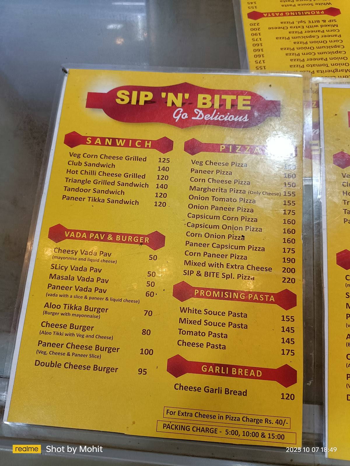 Sip'N' Bite menu