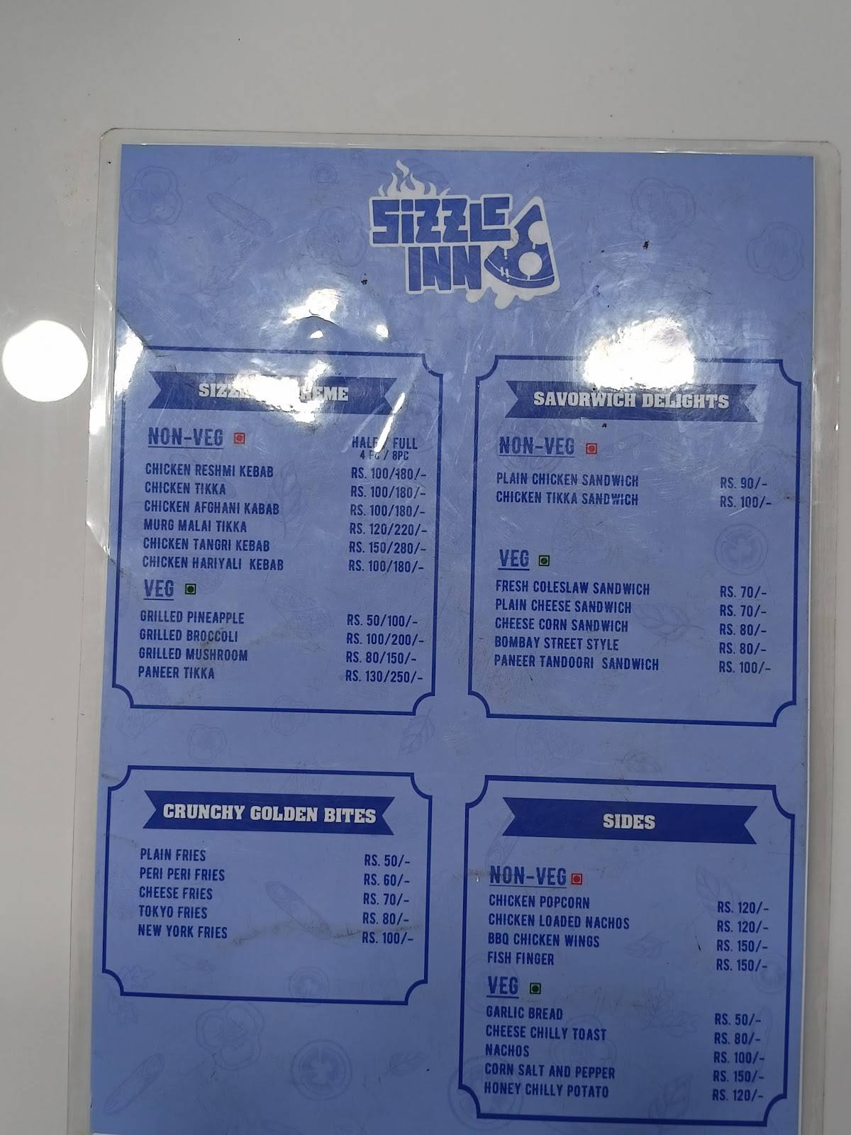 Sizzle Inn menu