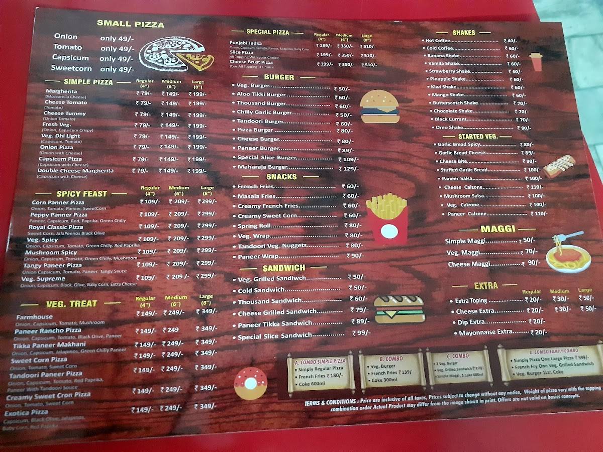 Slice Pizza menu