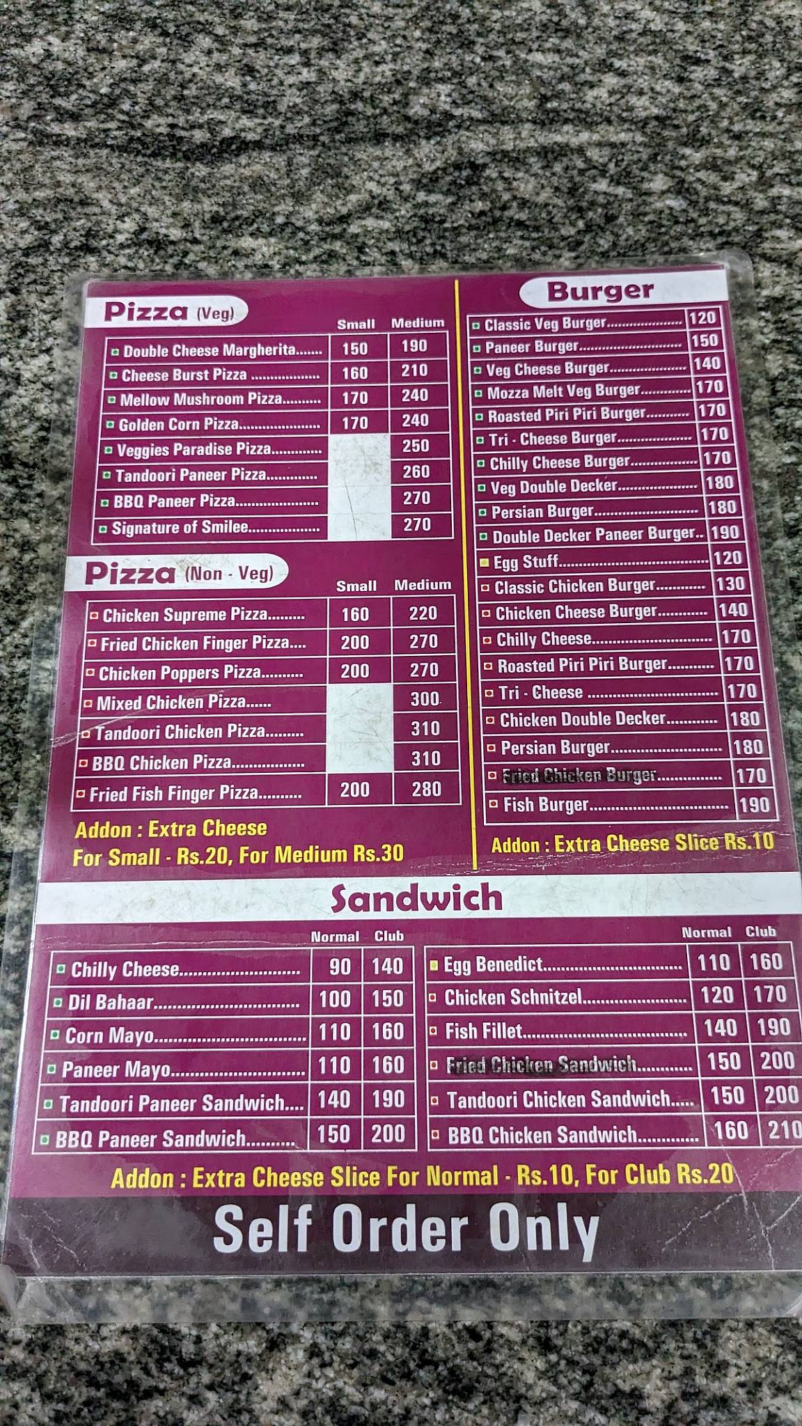 Smilee Cafe menu