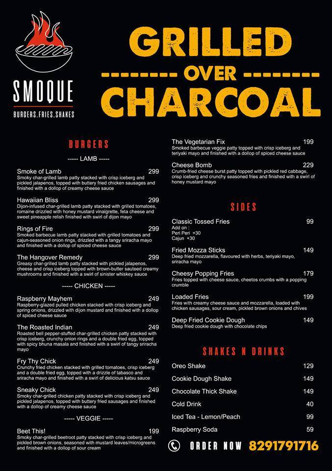 Smoque Burgers menu