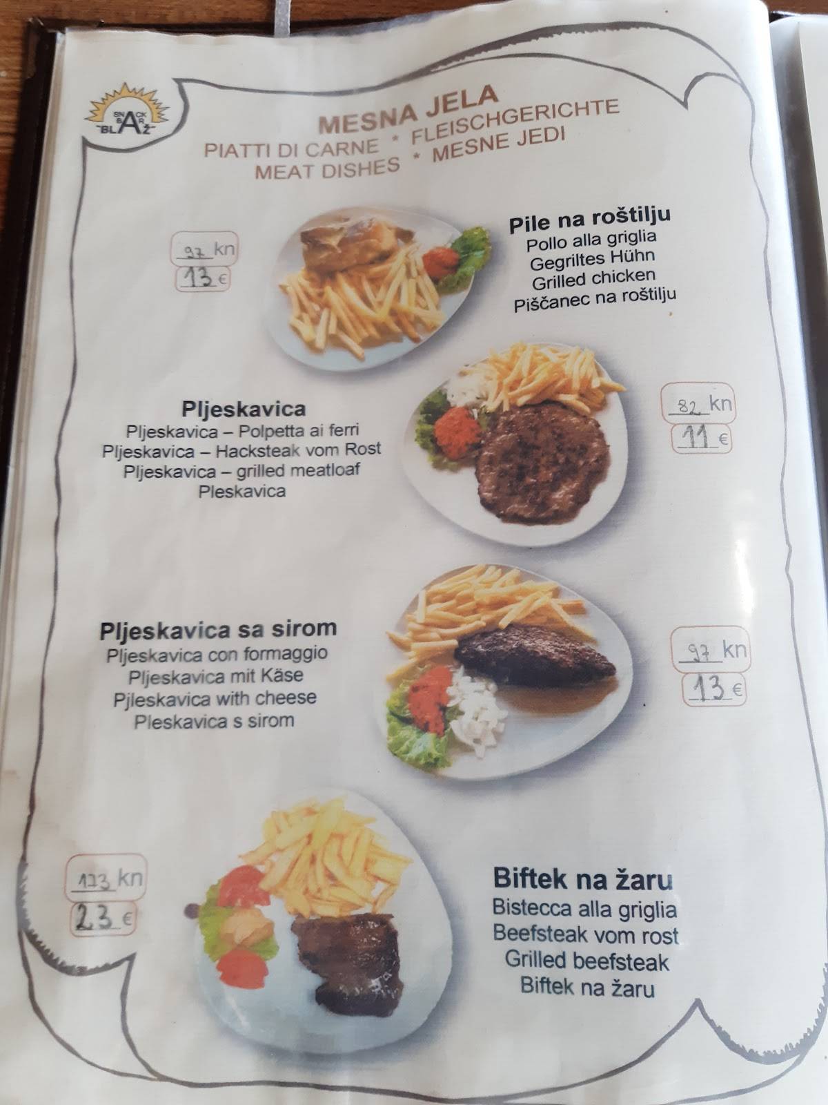 Menu di Snack Bar Blaž 