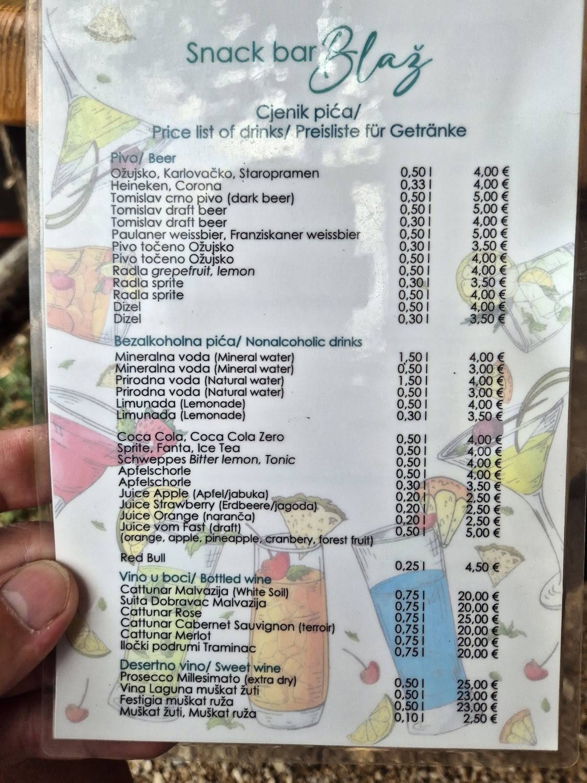 Menu di Snack Bar Blaž 