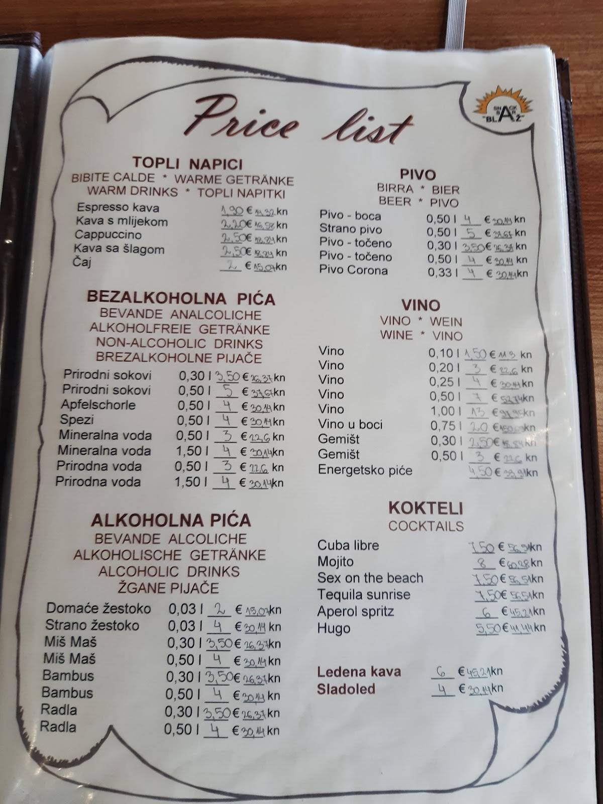 Menu di Snack Bar Blaž 