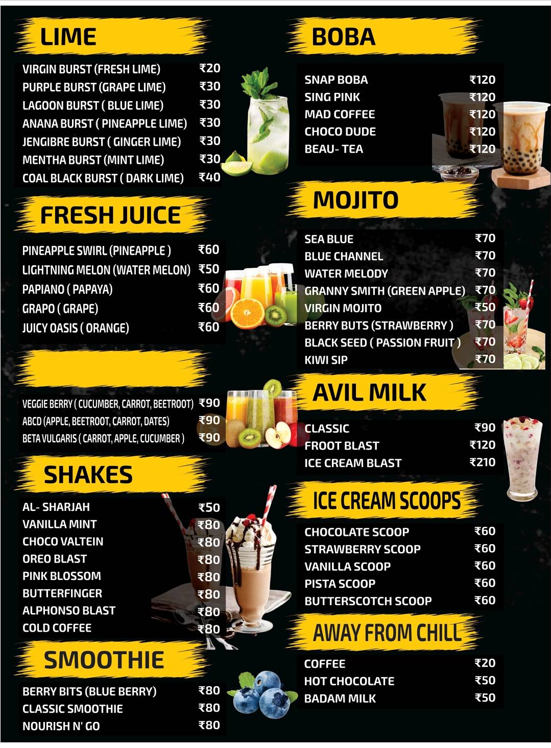 Snap cafe menu