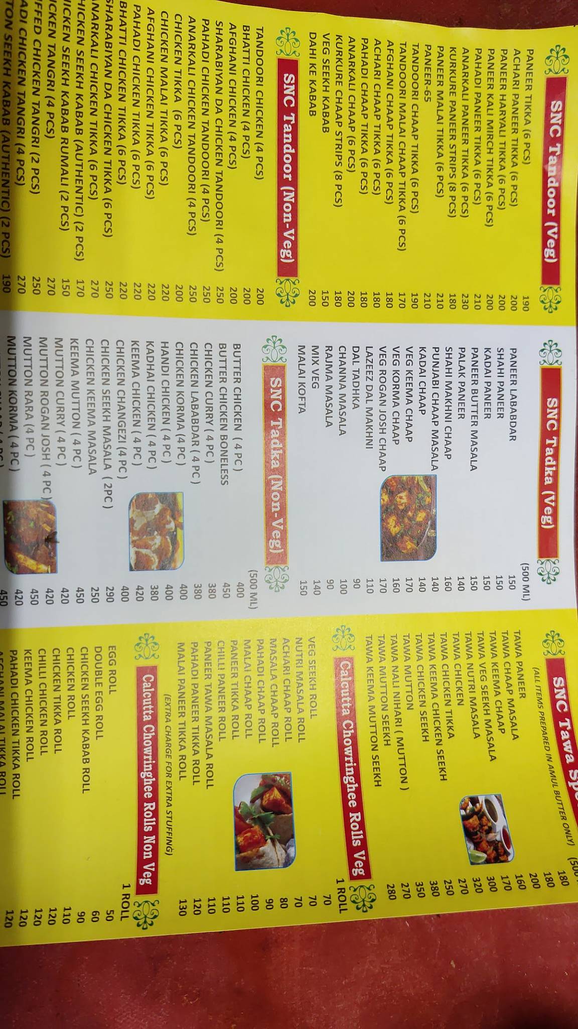 SNC - Singh N Ching menu