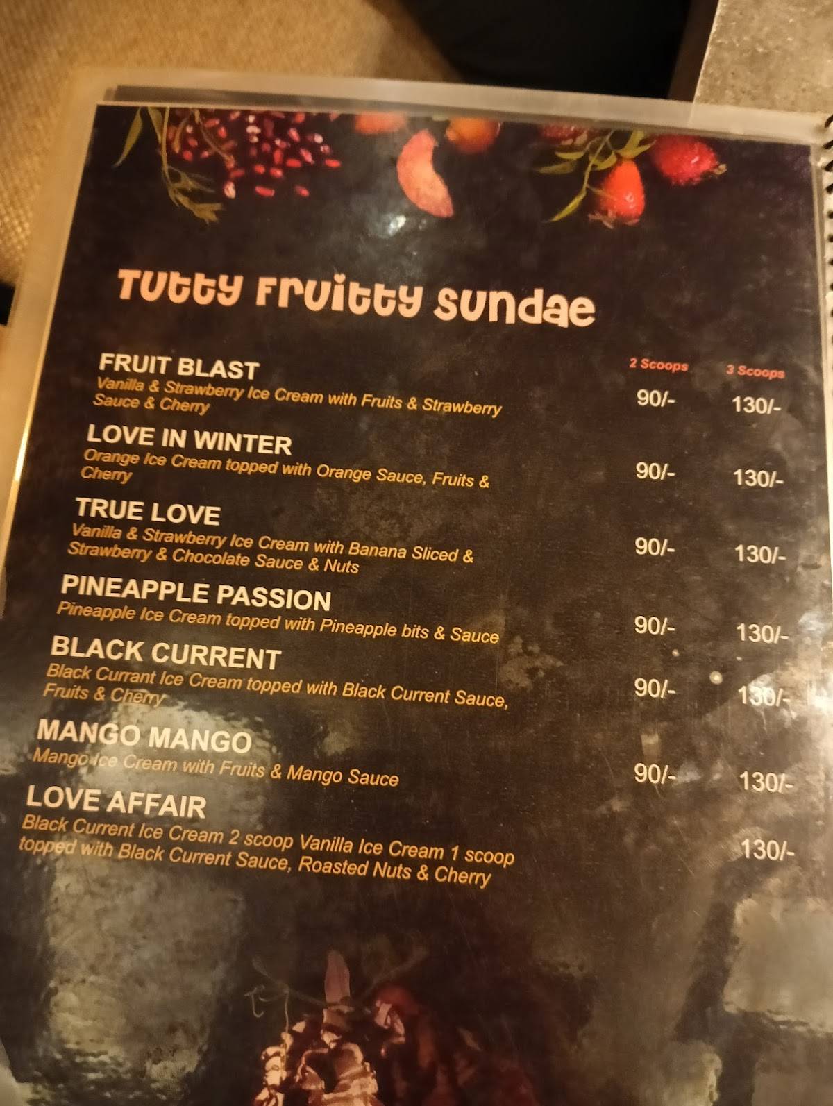 Snow Flake menu