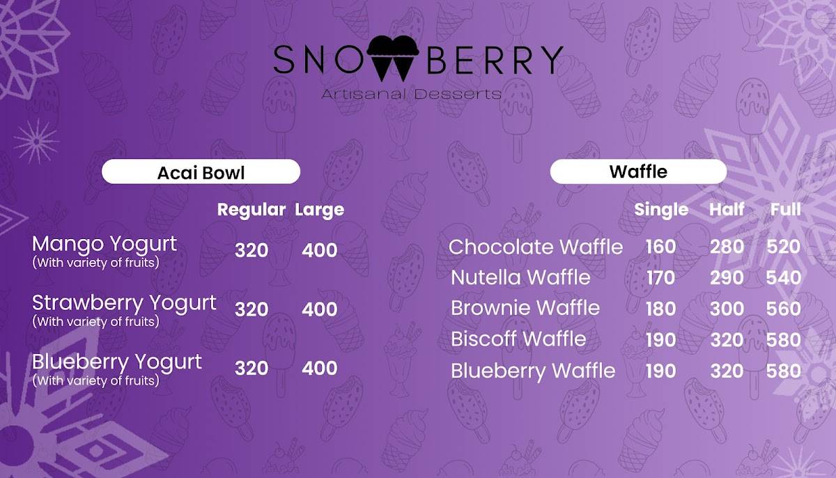 Snowberry - Artisanal Desserts menu