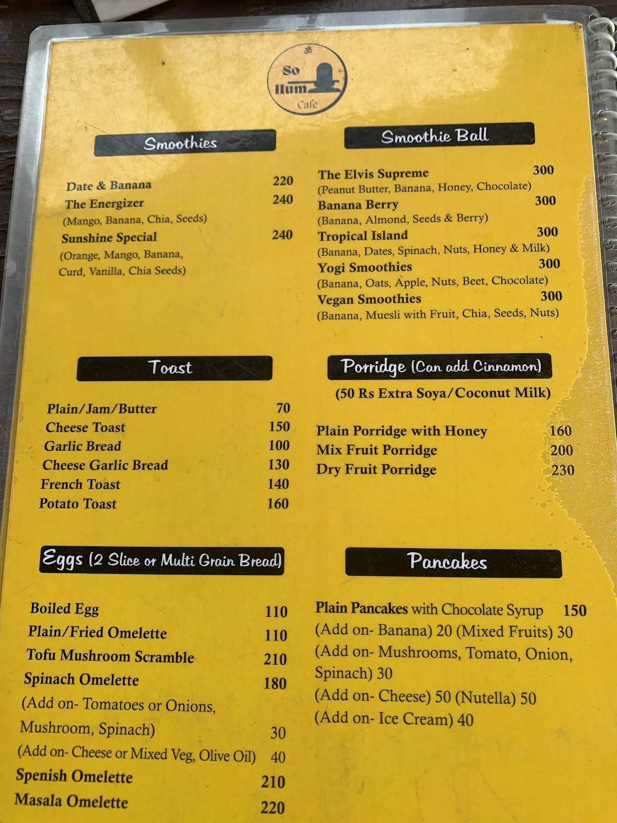 Sohum Cafe menu