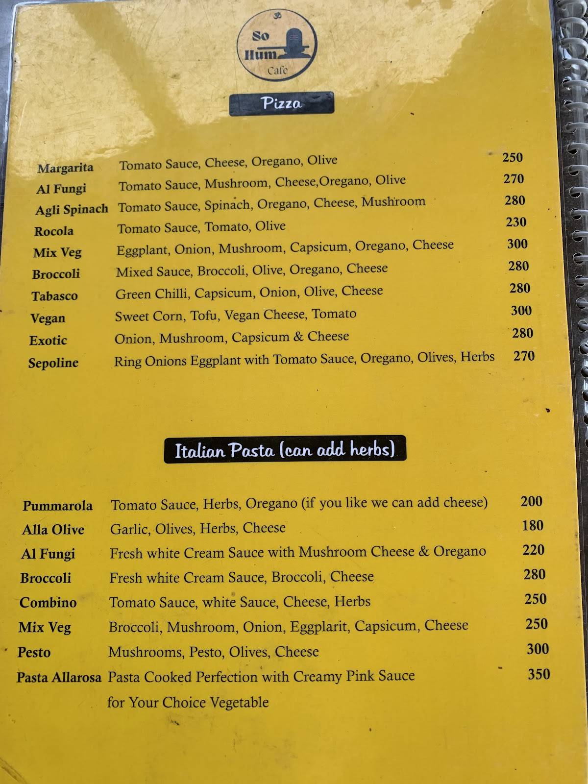 Sohum Cafe menu